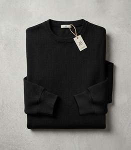 T-shirt côtelé à manches longues pour homme de qualité supérieure |   T-shirt en tricot à rayures verticales coupe ajustée |   T-shirt décontracté à col rond en mélange de coton, coupe ajustée - Product Image 5