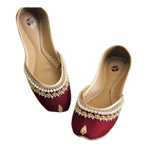 Zapatos Planos de Mujer, Estilo Bailarinas, de Terciopelo Morado, con Adorno de Perlas, Correa en T, Punta Redonda, Sin Cordones - Product Image 5