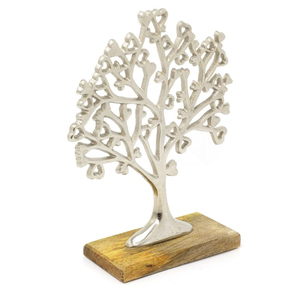 Luxury Metal Tree of Life Tabletop <b>Ornament</b> Polished Silver Aluminium Sculpture Wood Base Modern Home Good Luck Low Price - Product Image 1