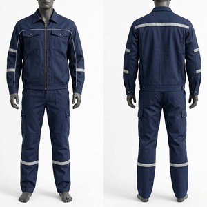 Tenue de Travail Homme Qualité Supérieure 240 GSM Coton Poly Twill Bleu Marine avec Panneau Réfléchissant Ensemble Cargo Logo Personnalisé Durable Industriel - Product Image 1