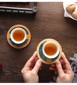 Sous-verre rond en bambou transparent en résine époxy créative, support isolant thermique pour tasse - Product Image 5
