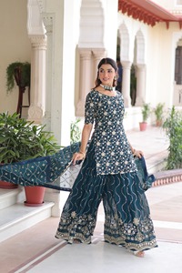 Indian Traditional Ethnic Salwar Kameez in <b>Sequins</b> Embroidery Work in Faux Georgette for Wedding Occasion for Women Fancy Wear - Product Image 2