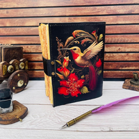 Carnet en cuir vintage imprimé colibris, fait main, pour la lecture, la prière et le dessin, avec papier à bords festonnés et motif floral personnalisé