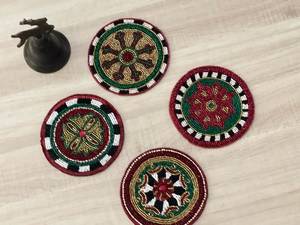 Best Selling Luxury Embroidery Plant Pattern <b>Beaded</b> <b>Placemat</b> Coaster Pad for Home Wedding Use Eco-Friendly Dining Accessories - Product Image 1