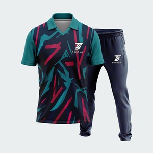 Uniforme de cricket 100% polyester à impression numérique, unisexe, avec nom d'équipe personnalisé, manches courtes, col rabattu, taille élastique, coupe athlétique - Product Image 1