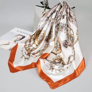 Elegant 100% <b>Silk</b> Satin Square Scarf Solid Multi-Functional Women's Shawl Muslim All Seasons Daily Wear - Product Image 4