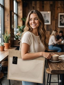 Bolso Tote Urbano de Yute Ecológico - Haven Calm Minimal Market Natural Carryall Classic Soft Earth - Product Image 2