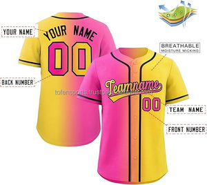 Camiseta de Béisbol Sublimada Personalizada con Nombre de Equipo 00, Color Rosa y Amarillo, Unisex, Adulto, Manga Corta, Transpirable, con Botones al Frente - Product Image 2
