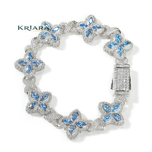 Men's 925 <b>Silver</b> Moissanite <b>Bracelet</b> Flower Shape Round Brilliant Cut Luxury Wedding <b>Bangle</b> - Product Image 1