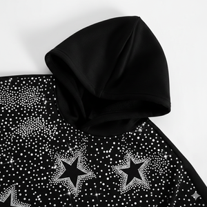 Sudadera con Capucha Oversize de Forro Polar con Estrellas de Diamantes de Imitación Negros, Estilo Vintage Urbano, para Hombre y Mujer - Product Image 4