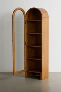<b>Solid</b> Teak <b>Wood</b> Arch Curio Cabinet Minimalist Wooden Bookshelf - Product Image 2