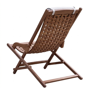 Chaise longue de jardin en bois, chaise de plage pliable, chaise inclinable réglable, chaise de terrasse avec coussin - Product Image 5