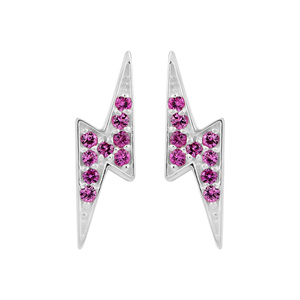 Latest Trendy Minimalist 925 Sterling <b>Silver</b> Fine Jewelry Thunder Bolt Design Fine <b>Stud</b> Earrings Natural Pink Sapphire Gemstones - Product Image 1