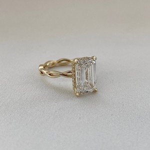 VVS Diam Unique S925 Sterling <b>Silver</b> <b>Emerald</b> Cut Moissanite Luxury Engagement <b>Ring</b> Twisted Infinity Band Hidden Halo Rhodium - Product Image 2