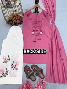 Ensemble haut et palazzo de soirée pour femme, design de luxe, en soie romaine, réversible, séchage rapide, extensible, infroissable, toutes saisons, avec dupatta - Product Image 6