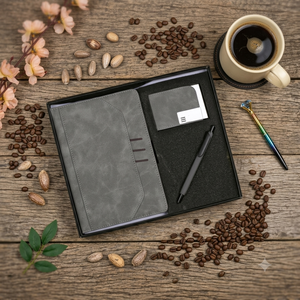 Ensemble de stylo et porte-cartes en velours gris Aurelux Premium, cadeau d'entreprise, agenda professionnel, cadeau pour employé de bureau, 192 pages, UV - Product Image 6