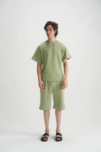 Shorts Bermuda Homme Vert Uni Taille Mi-Haute Élastique Décontracté en Coton Tricoté Imperméable Séchage Rapide Écologique Respirant - Product Image 2