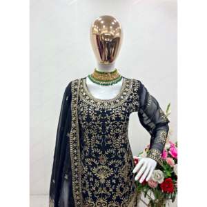 Designer Embroidered Party Wear <b>Top</b>-Sarara with Dupatta Modest <b>Wedding</b> Dress - Product Image 6