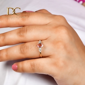 Anillo de Boda Elegante de Diseño con Diamante Cultivado en Laboratorio y Zafiro Padparadscha Cultivado en Laboratorio, Certificado por IGI, Oro Sólido de 14 Quilates, Joyería de Lujo para Mujer - Product Image 2