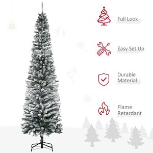 Albero di Natale Artificiale Alto e Sottile Non Illuminato con Punte Realistiche delle Rami e Effetto Neve per Forniture Promozionali per Feste - Product Image 5