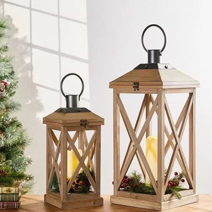 Lanterne à bougie en bois faite à la main, carrée, vide, avec dessus noir, pour la décoration de la maison et les mariages - Product Image 4