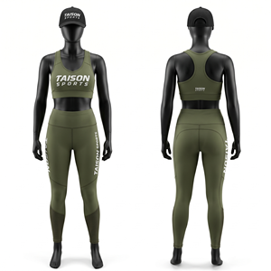 Ensemble legging et soutien-gorge de sport en polyester et élasthanne premium 280 GSM, design à panneaux rouge, noir et or, sublimation personnalisée par transfert thermique - Product Image 2