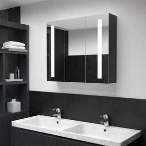 Meuble de salle de bain en MDF anthracite avec miroir LED, finition mélamine et façade en verre moyen - Product Image 1