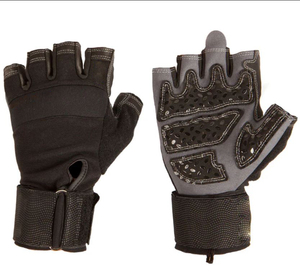 Gants mi-doigts noirs et gris en polyester et coton respirant avec fermeture auto-agrippante unisexe pour l'été - Product Image 1