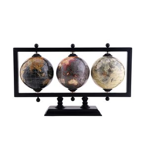 Ensemble de globes terrestres rotatifs de luxe en aluminium, triple globe, cadre rectangulaire argenté, cartes multiples, sculpture de bureau moderne, accent de table - Product Image 6