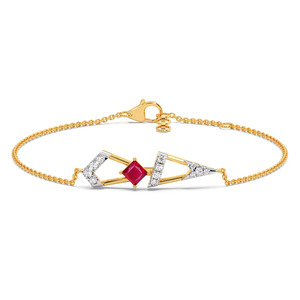 Geometric <b>Red</b> Stone Diamond <b>Bracelet</b> with Yellow Gold Chain and Arrow Frame Center Design - Product Image 1