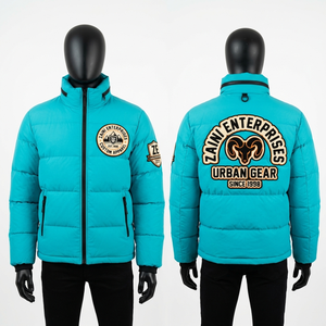 Chaqueta Acolchada para Hombre, 320 GSM, Poliéster Taslon Premium, Diseño de Paneles Acolchados Turquesa, Bordado Personalizado, Parche de Chenilla, Logotipo Impreso - Product Image 1