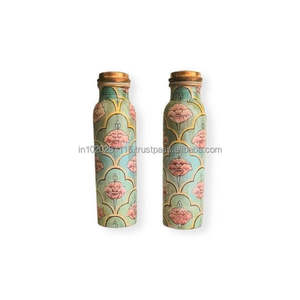 Printed enamel copper <b>water</b> <b>bottle</b> with handcrafted design and Ayurvedic benefits made for stylish natural hydration - Product Image 3