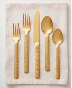 Ensemble de couverts en or mat, design moderne, passe au lave-vaisselle, vaisselle de mariage, couverts en acier inoxydable, ustensiles en métal - Product Image 1