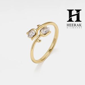 Bague Tulipe en Diamant de Laboratoire Délicat, Double Coupe Poire, Motif Floral Entrecroisé, Réglable, Bijoux Fins en Gros - Product Image 1