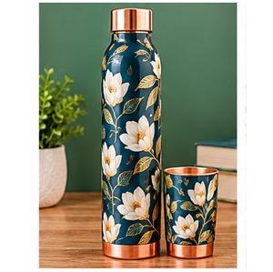 Oriental Floral <b>Metal</b> <b>Water</b> <b>Bottle</b> and Cup Set Portable Drinkware for Travel - Product Image 3