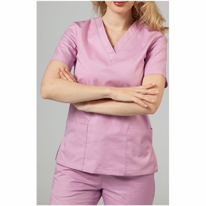 Conjuntos de uniformes médicos con cuello alto y manga corta para mujer, elegantes conjuntos de uniformes de enfermera para hospital. - Product Image 4