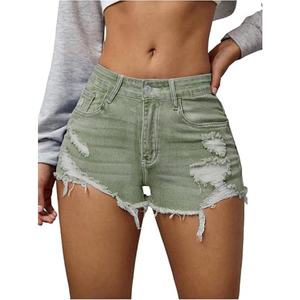 Shorts en jean déchirés taille haute pour femme, couleur unie, style décontracté d'été - Product Image 4