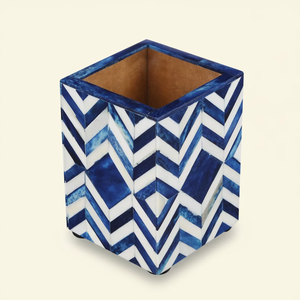 Porte-stylo artisanal Faizacraft en os incrusté bleu avec motif carré pour le bureau et comme cadeau - Vase de table Art Déco - Product Image 5