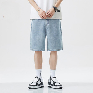 Shorts en jean déchiré pour homme, coupe droite, en polyester/coton, délavage clair, décontracté, été, 380g, avec cordon de serrage, taille mi-haute, séchage rapide, respirant - Product Image 2
