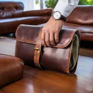 Trousse de Toilette en Cuir Véritable pour Homme, Trousse de Rasage de Luxe, Pochette de Voyage pour Cosmétiques, Prix de Gros TYG-0124 - Product Image 4