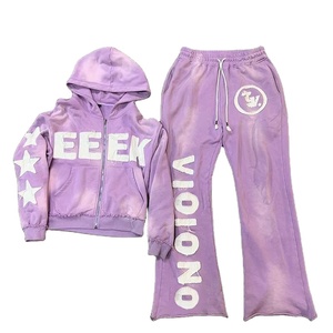 Conjunto Deportivo Personalizado para Hombre, Sudadera con Capucha y Pantalones Anchos de Felpa Francesa, Lavado Ácido, Bordado Desgastado, Parches Personalizados - Product Image 5