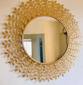 Round Metal Wall <b>Mirror</b> With Gold Leaf Design Bohemian Decorative <b>Frame</b> For Living Room Bedroom - Product Image 6