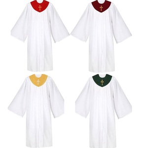 Túnicas de clérigo blancas lisas transpirables al por mayor con cuello morado y bordado de cruz para coro de iglesia, ropa unisex para adultos - Product Image 3