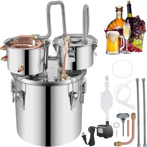 Distillatore d'Alcol in Acciaio Inox da 5 Galloni con Tubo in Rame, Termometro, Pompa dell'Acqua, Doppio Distillatore THU-100L a Vapore - Product Image 1