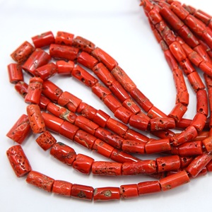 Perles tubulaires lisses en corail rouge italien naturel, pierres précieuses en vrac pour la fabrication de bijoux, vente en gros - Product Image 1