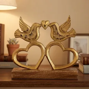 Elegant Gold Love Birds <b>Heart</b> Shape Statue Decorative Metal Sculpture for Home Office Table <b>Shelf</b> Wedding Anniversary Gift Decor - Product Image 3