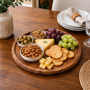 Bandeja Redonda de Madera Premium para Servir de 10 Pulgadas |   Bandeja Multiusos de Madera Maciza para Servir Té, Café y Aperitivos |   Decoración para Cocina y Comedor - Product Image 3