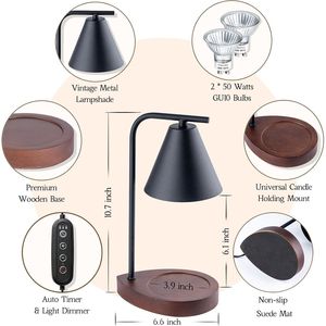 Lampada Scaldacandele Estetica in Noce Nero con Timer, Regalo di Compleanno o di Inaugurazione Casa per Donne o Uomini, Nuova Decorazione per la Casa - Product Image 3