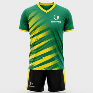 Camiseta de Fútbol Unisex Fly Humble Verde y Amarilla con Estampado Sublimado, Manga Corta, Absorbe la Humedad, Nombre del Equipo Personalizado, 100% Poliéster - Product Image 1