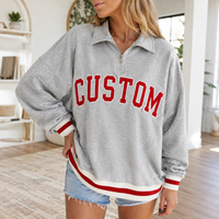 Sudadera Personalizada para Mujer, Talla Grande, 100% Algodón, con Rayas en Contraste, Estilo Vintage, con Logotipo Personalizado, Cuello Polo con Media Cremallera